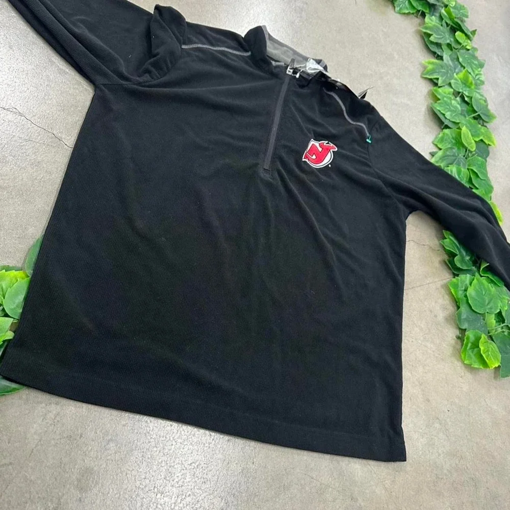 New Jersey Devils NHL Quarter Zip Pullover Jacket Black Hockey Team Logo
